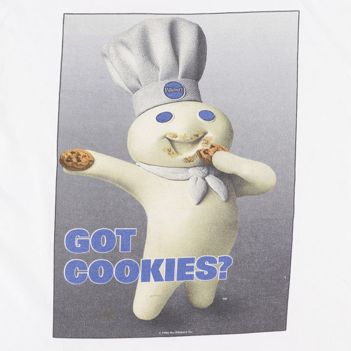 90'S LOGOTEL Pillsbury Advertising T-Shirt, Made in USA, Men's Size L (approx.), Vintage cotton white type Vintage Second Hand