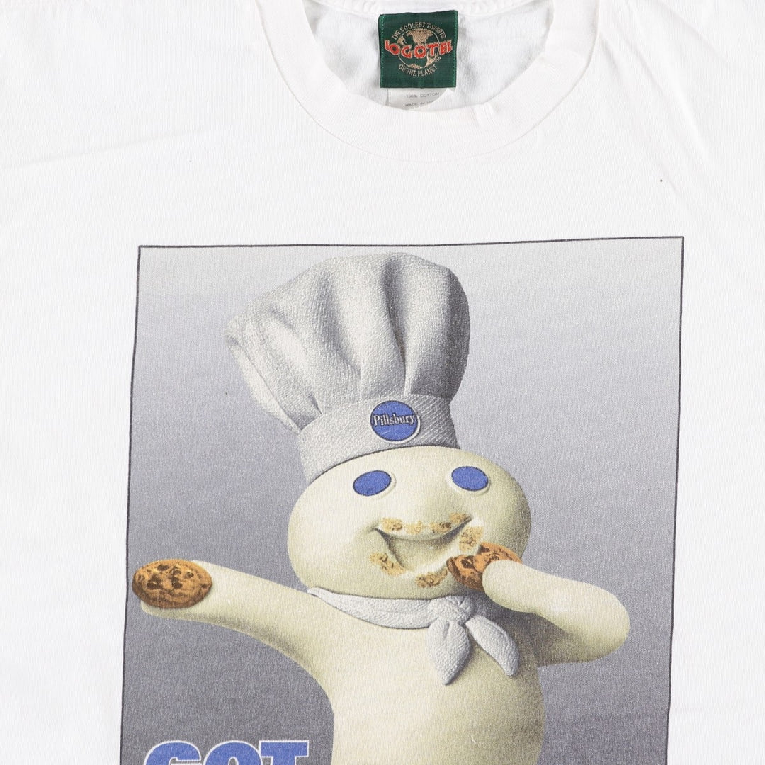 90'S LOGOTEL Pillsbury Advertising T-Shirt, Made in USA, Men's Size L (approx.), Vintage cotton white type Vintage Second Hand