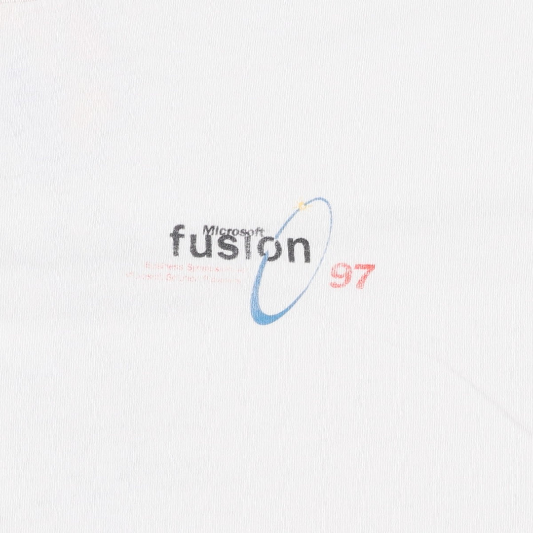 90'S ONEITA Microsoft Fusion 97 Advertising T-Shirt, Men's Size M (Equivalent), Vintage cotton white type Vintage Second Hand