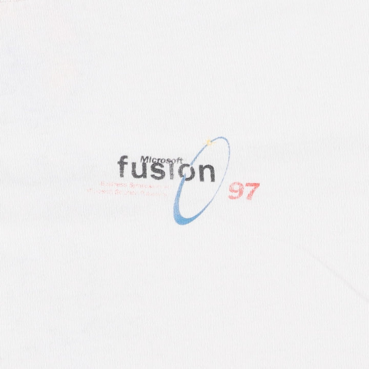 90'S ONEITA Microsoft Fusion 97 Advertising T-Shirt, Men's Size M (Equivalent), Vintage cotton white type Vintage Second Hand