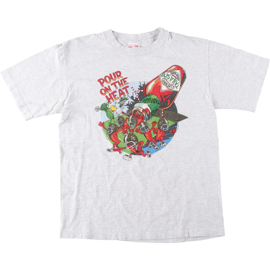 90'S SOF TEE TABASCO Advertising T-Shirt, Made in USA, Men's Size L (Equivalent), Vintage cotton gray type Vintage Second Hand