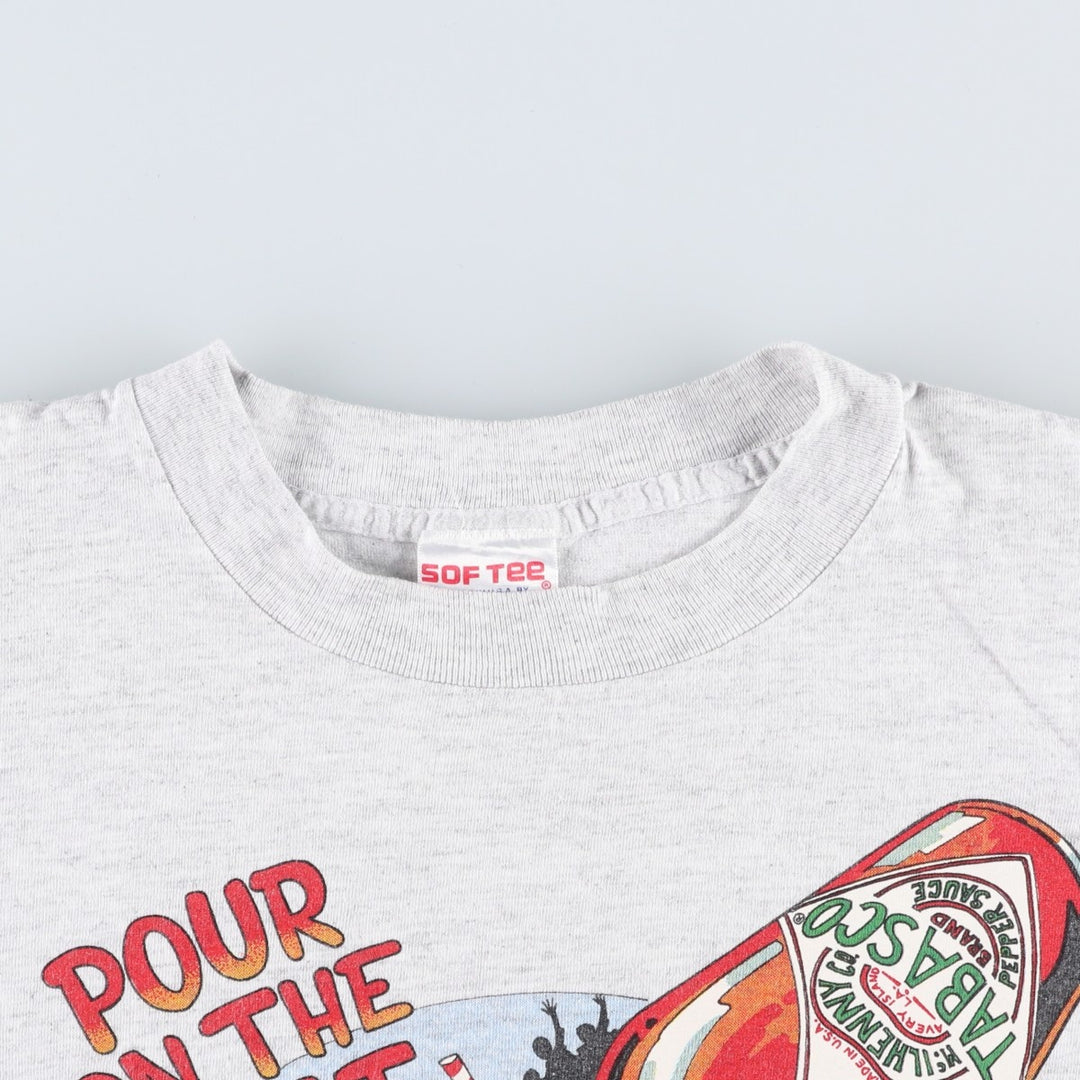 90'S SOF TEE TABASCO Advertising T-Shirt, Made in USA, Men's Size L (Equivalent), Vintage cotton gray type Vintage Second Hand