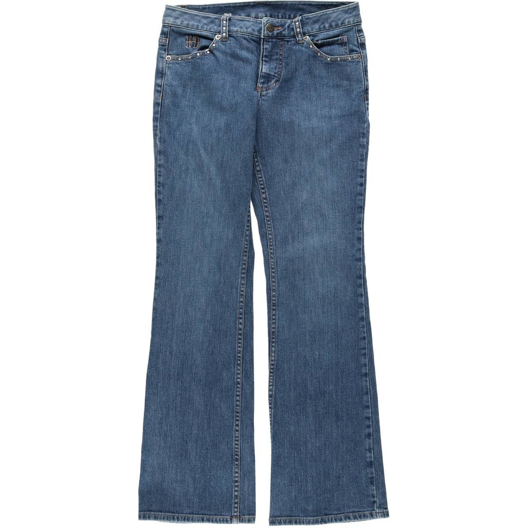 Harley-Davidson flared denim pants with rhinestones, women's size L (equivalent to W28). cotton blue type Vintage Second Hand