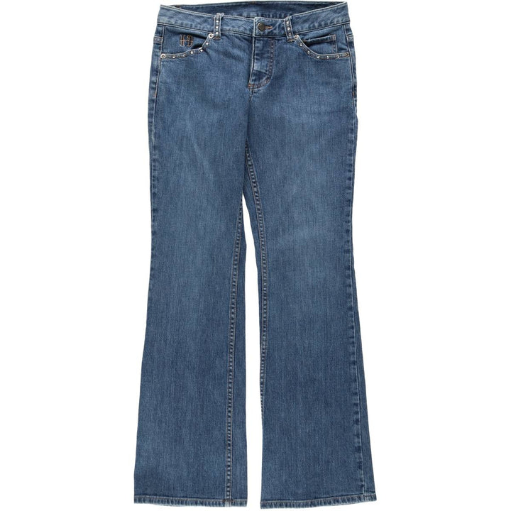 Harley-Davidson flared denim pants with rhinestones, women's size L (equivalent to W28). cotton blue type Vintage Second Hand