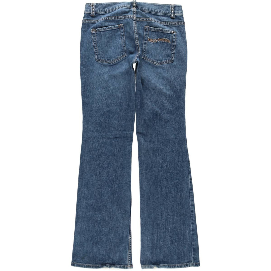Harley-Davidson flared denim pants with rhinestones, women's size L (equivalent to W28). cotton blue type Vintage Second Hand