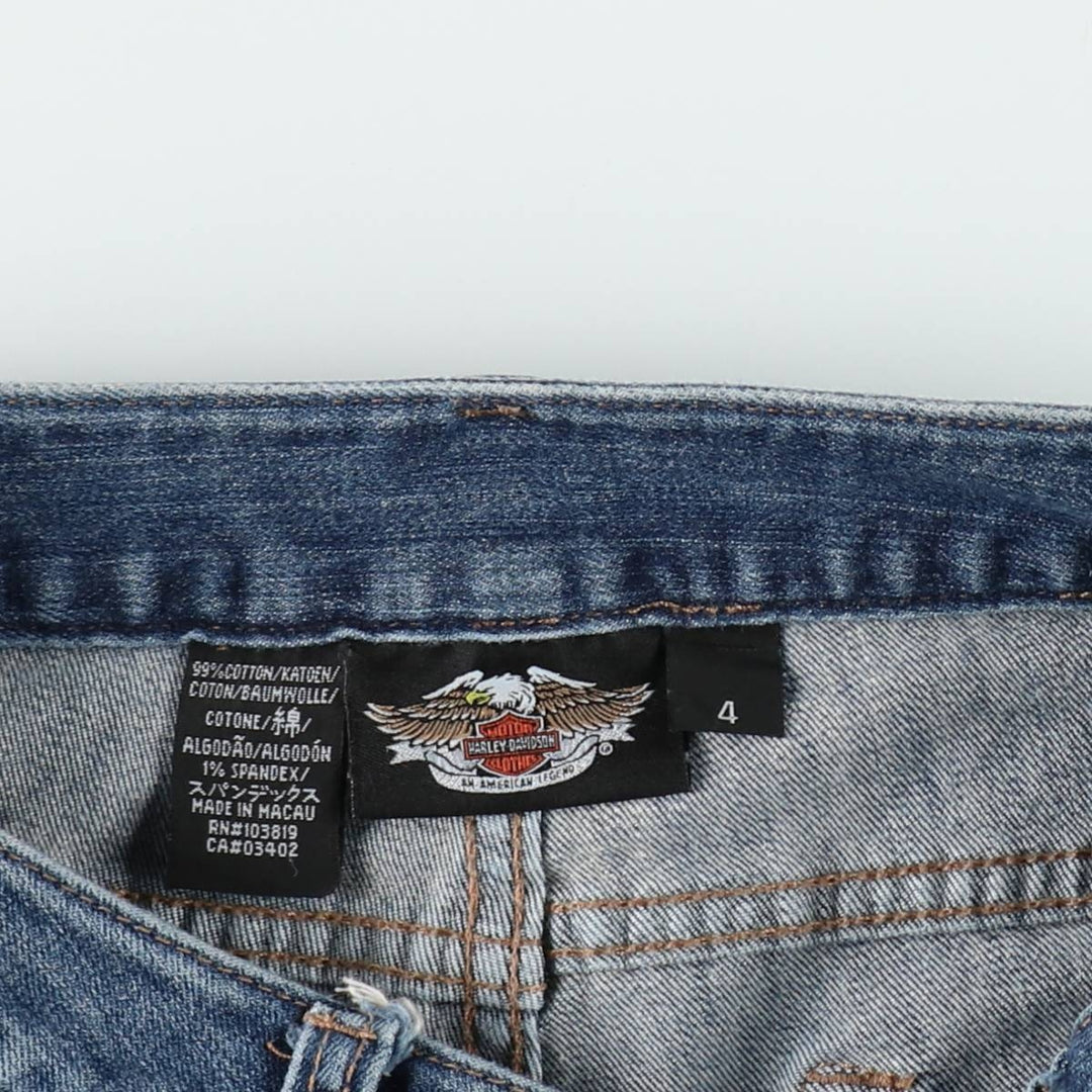 Harley-Davidson flared denim pants with rhinestones, women's size L (equivalent to W28). cotton blue type Vintage Second Hand