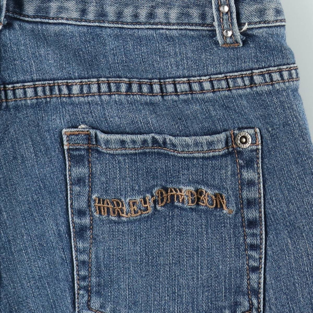 Harley-Davidson flared denim pants with rhinestones, women's size L (equivalent to W28). cotton blue type Vintage Second Hand