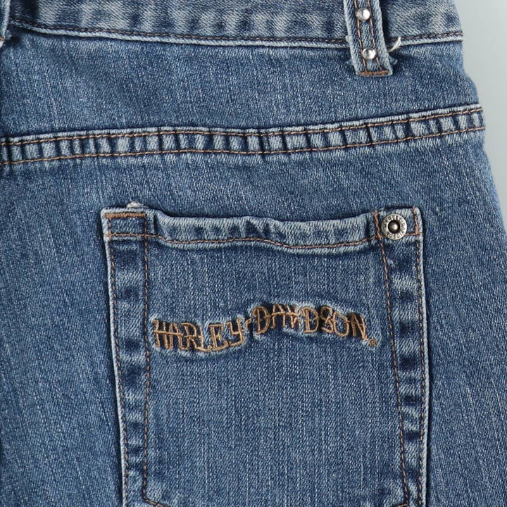 Harley-Davidson flared denim pants with rhinestones, women's size L (equivalent to W28). cotton blue type Vintage Second Hand