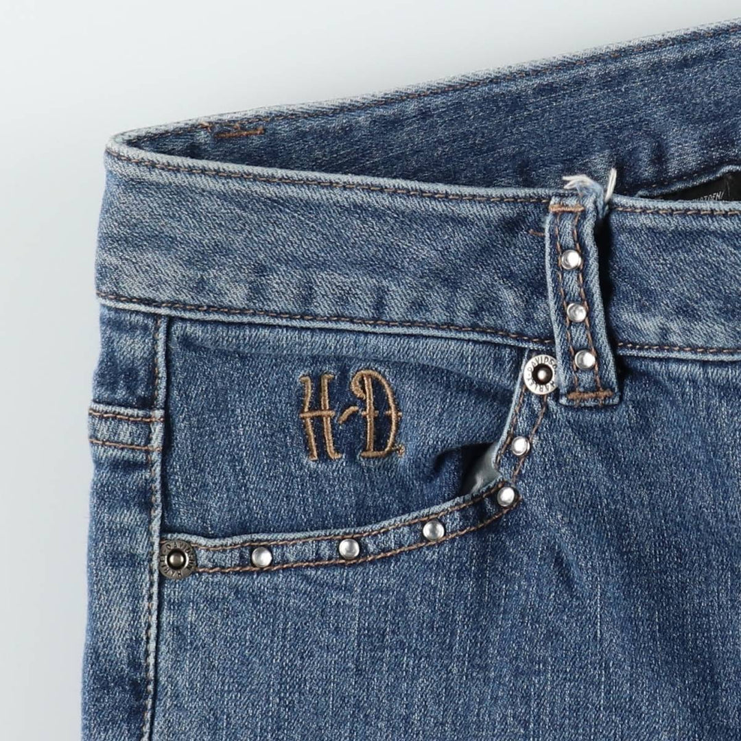 Harley-Davidson flared denim pants with rhinestones, women's size L (equivalent to W28). cotton blue type Vintage Second Hand