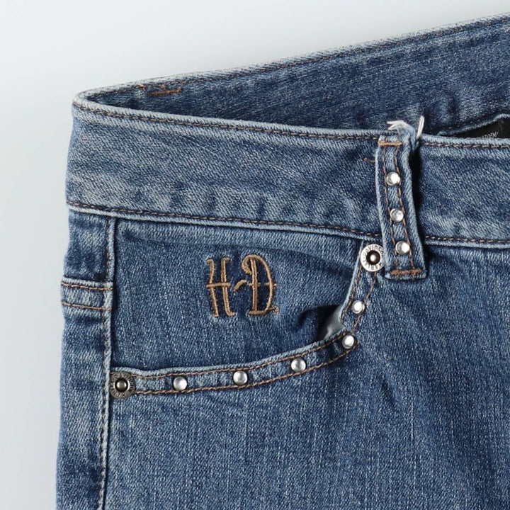 Harley-Davidson flared denim pants with rhinestones, women's size L (equivalent to W28). cotton blue type Vintage Second Hand