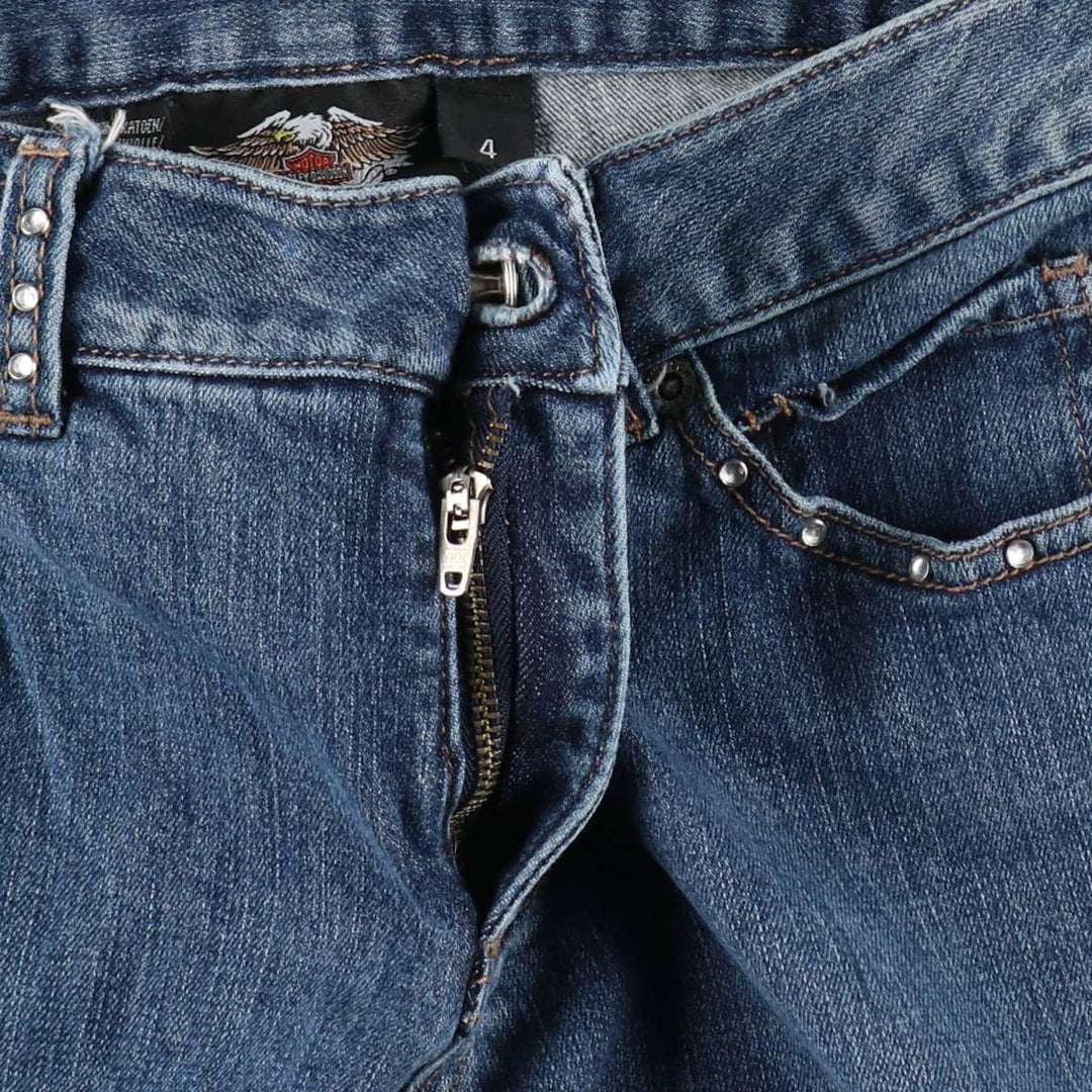 Harley-Davidson flared denim pants with rhinestones, women's size L (equivalent to W28). cotton blue type Vintage Second Hand