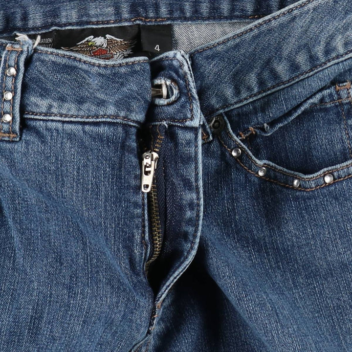 Harley-Davidson flared denim pants with rhinestones, women's size L (equivalent to W28). cotton blue type Vintage Second Hand