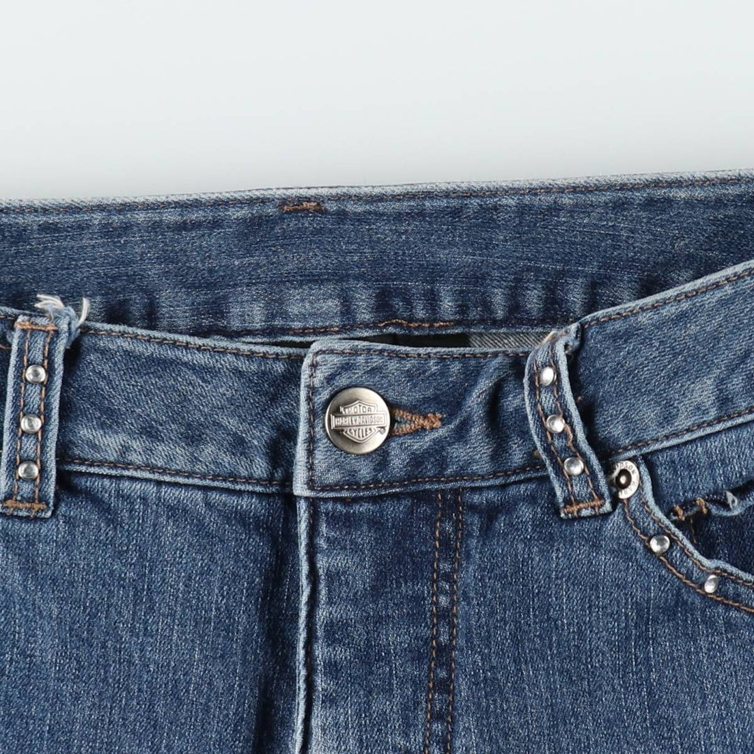 Harley-Davidson flared denim pants with rhinestones, women's size L (equivalent to W28). cotton blue type Vintage Second Hand