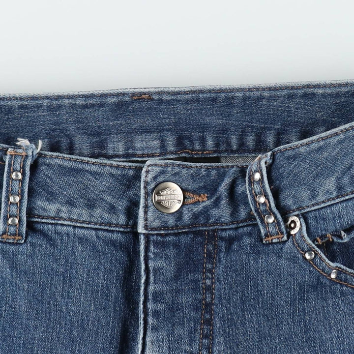 Harley-Davidson flared denim pants with rhinestones, women's size L (equivalent to W28). cotton blue type Vintage Second Hand
