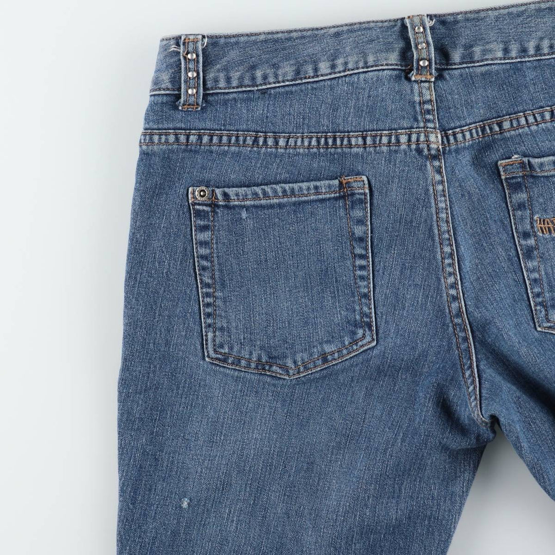 Harley-Davidson flared denim pants with rhinestones, women's size L (equivalent to W28). cotton blue type Vintage Second Hand