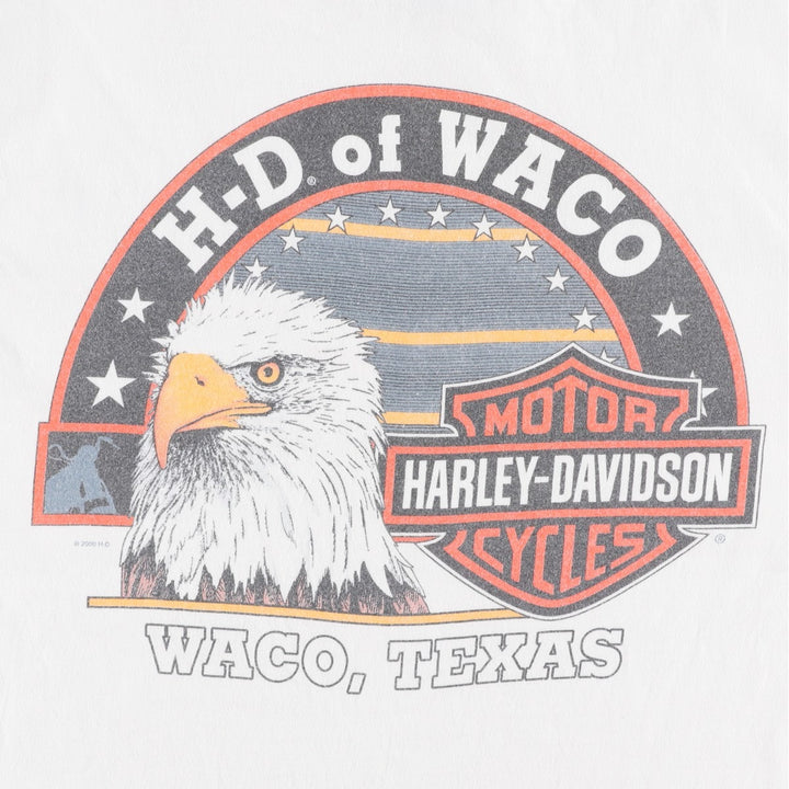 00'S Harley-Davidson Eagle Pattern Motorcycle Bike T-shirt Made in USA Men's M size cotton white type Vintage Second Hand