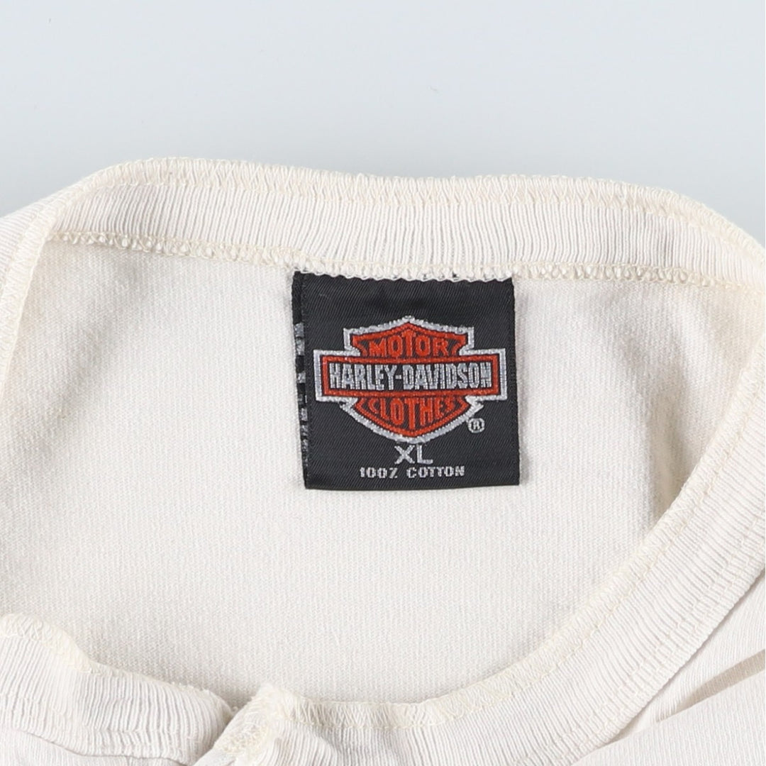 Harley-Davidson Henley Neck Motorcycle T-Shirt, Made in USA, Men's Size XL (approx.) cotton white type Vintage Second Hand
