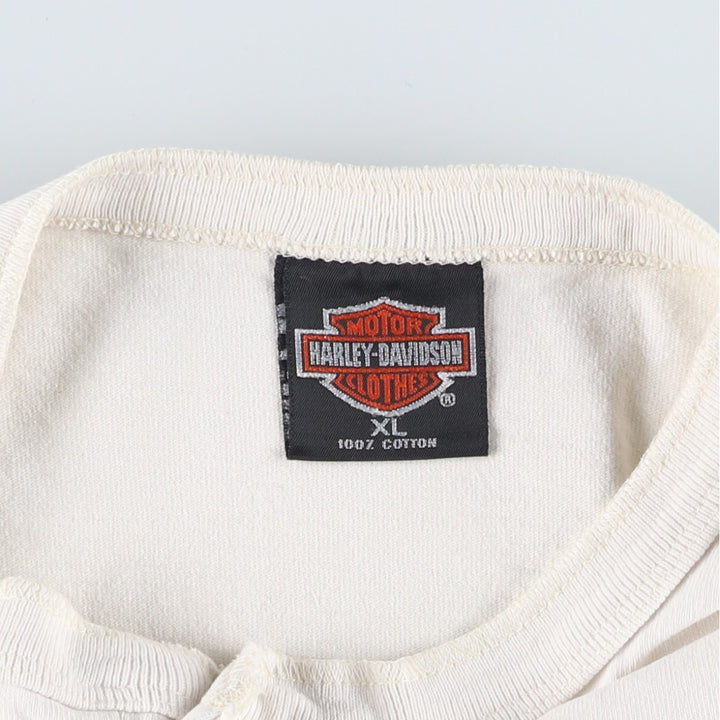 Harley-Davidson Henley Neck Motorcycle T-Shirt, Made in USA, Men's Size XL (approx.) cotton white type Vintage Second Hand