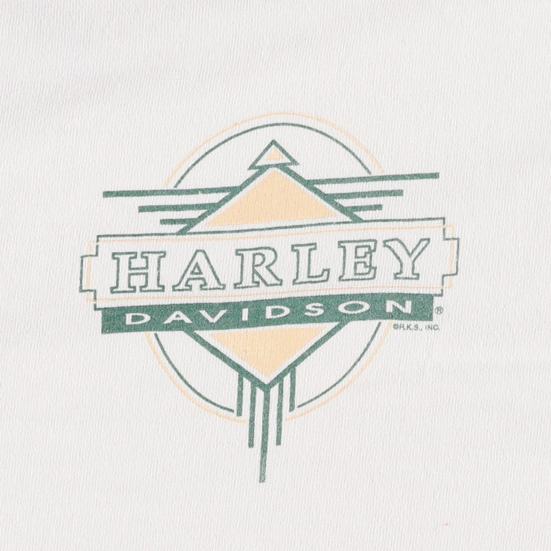 Harley-Davidson Henley Neck Motorcycle T-Shirt, Made in USA, Men's Size XL (approx.) cotton white type Vintage Second Hand