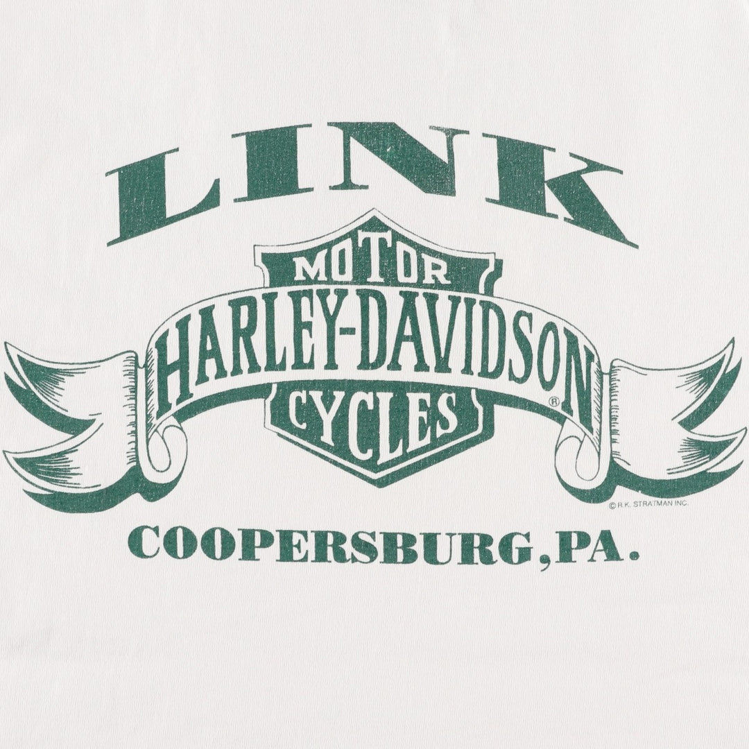 Harley-Davidson Henley Neck Motorcycle T-Shirt, Made in USA, Men's Size XL (approx.) cotton white type Vintage Second Hand