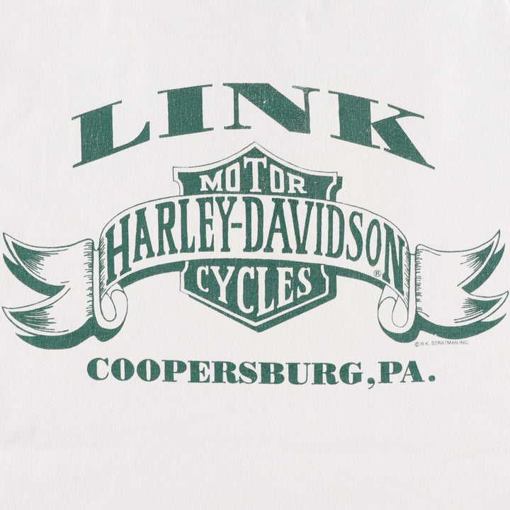 Harley-Davidson Henley Neck Motorcycle T-Shirt, Made in USA, Men's Size XL (approx.) cotton white type Vintage Second Hand