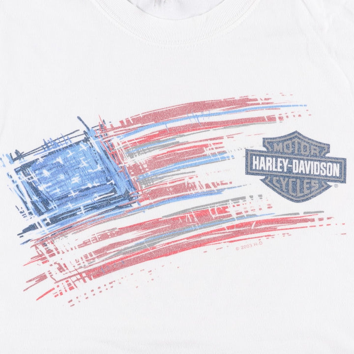 00'S Harley-Davidson Stars and Stripes Motorcycle Bike T-shirt Men's XL unclear white type Vintage Second Hand