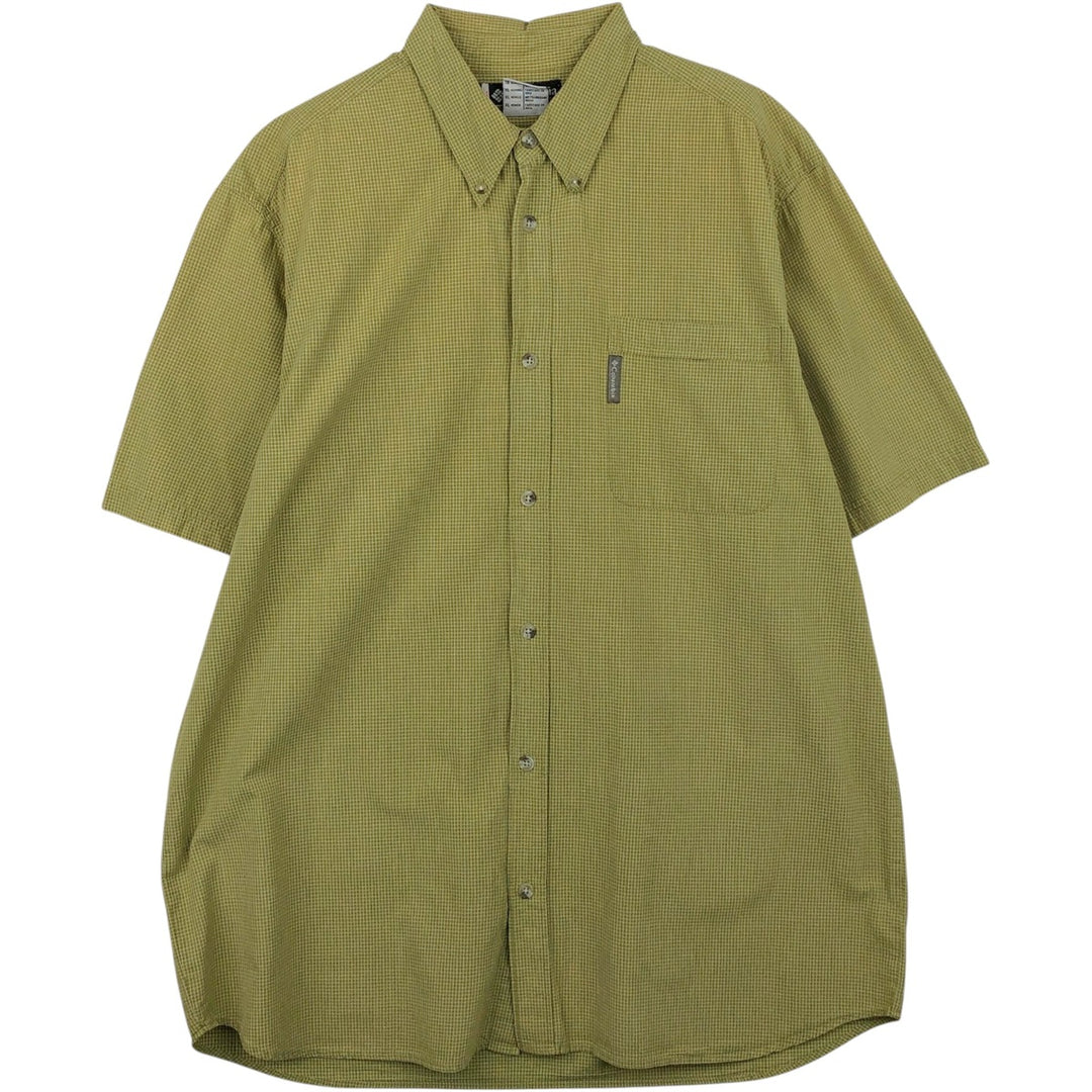 00'S Columbia Short Sleeve Button Down Check Shirt Men's XL cotton green type Vintage Second Hand