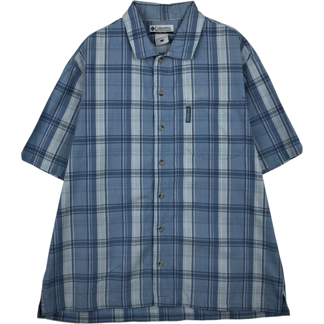 Columbia Short Sleeve Cotton Check Shirt, Box Shirt, Men's Size L cotton Blue type light blue Vintage Second Hand
