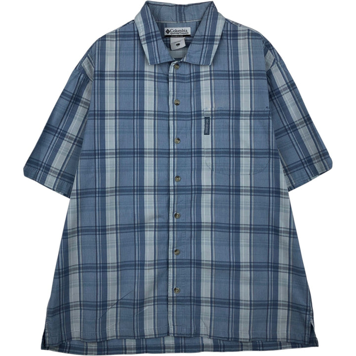 Columbia Short Sleeve Cotton Check Shirt, Box Shirt, Men's Size L cotton Blue type light blue Vintage Second Hand