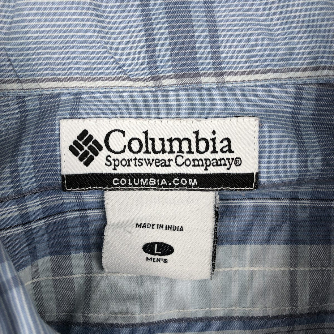 Columbia Short Sleeve Cotton Check Shirt, Box Shirt, Men's Size L cotton Blue type light blue Vintage Second Hand