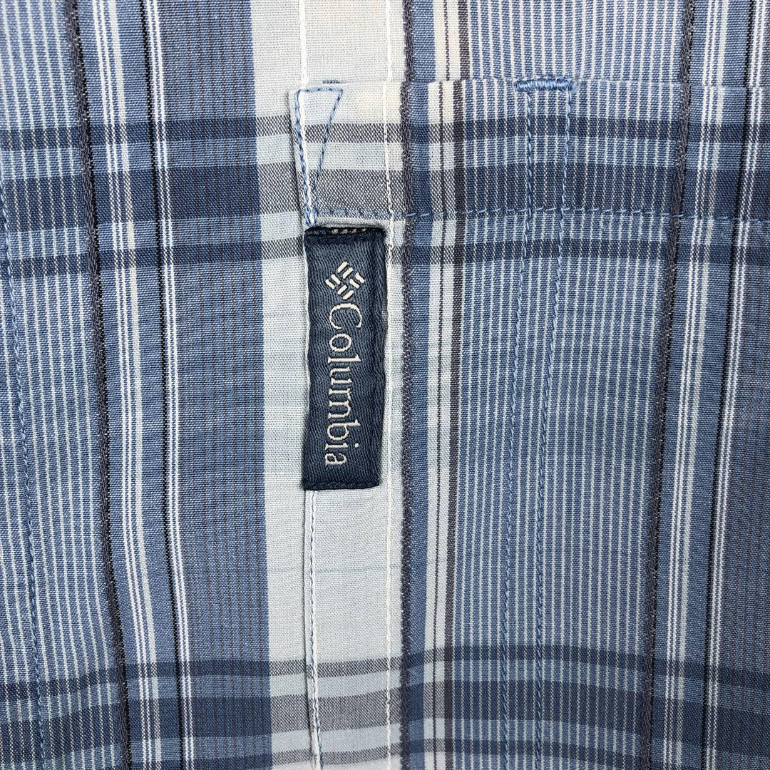 Columbia Short Sleeve Cotton Check Shirt, Box Shirt, Men's Size L cotton Blue type light blue Vintage Second Hand