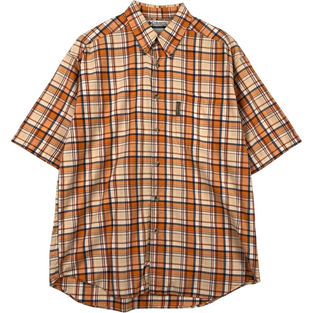 2000'S Columbia Short Sleeve Button-Down Check Shirt, Men's Size Medium cotton orange type Vintage Second Hand
