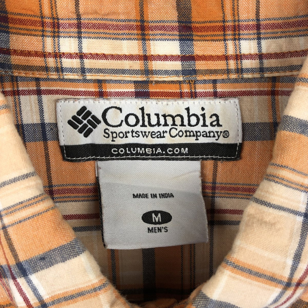 2000'S Columbia Short Sleeve Button-Down Check Shirt, Men's Size Medium cotton orange type Vintage Second Hand