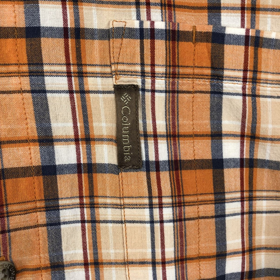 2000'S Columbia Short Sleeve Button-Down Check Shirt, Men's Size Medium cotton orange type Vintage Second Hand