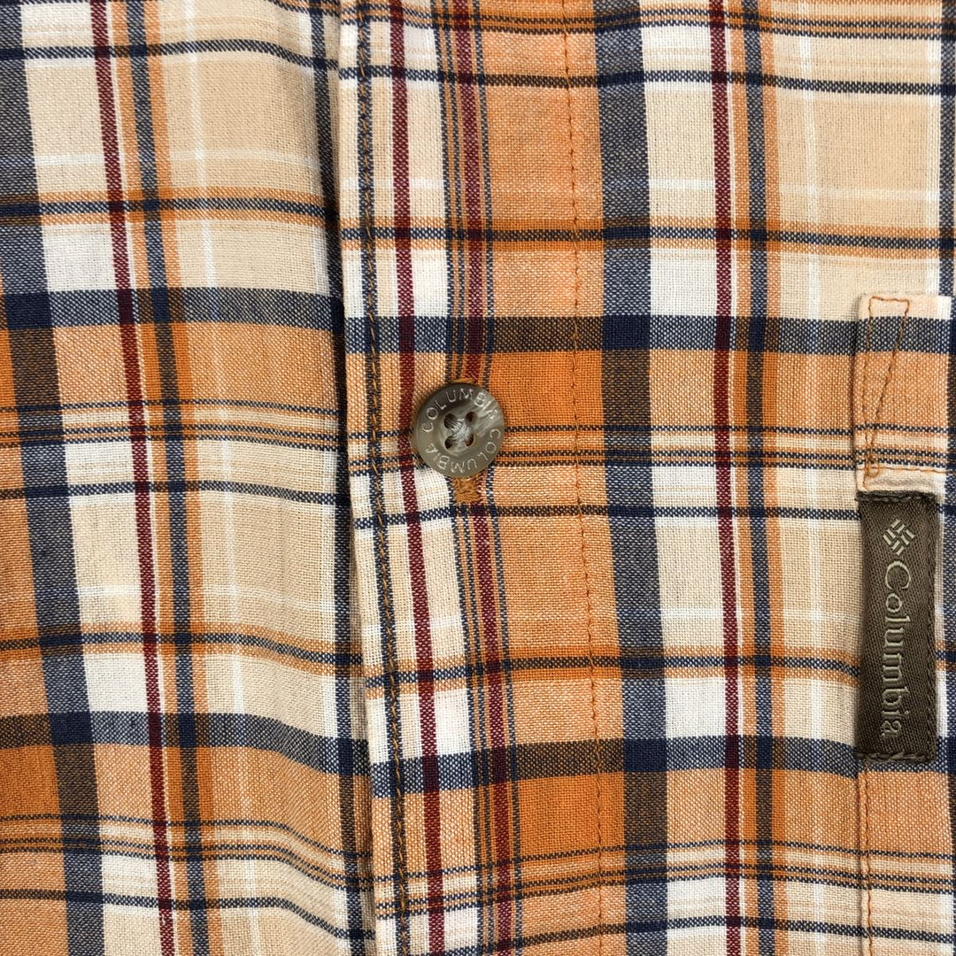 2000'S Columbia Short Sleeve Button-Down Check Shirt, Men's Size Medium cotton orange type Vintage Second Hand