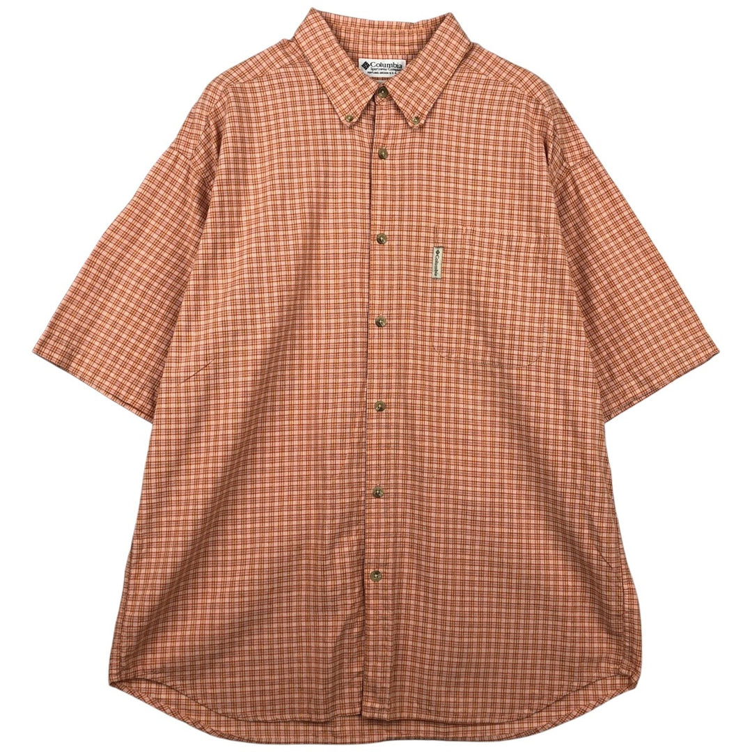 00'S Columbia Short Sleeve Button Down Check Shirt Men's XL cotton orange type Vintage Second Hand