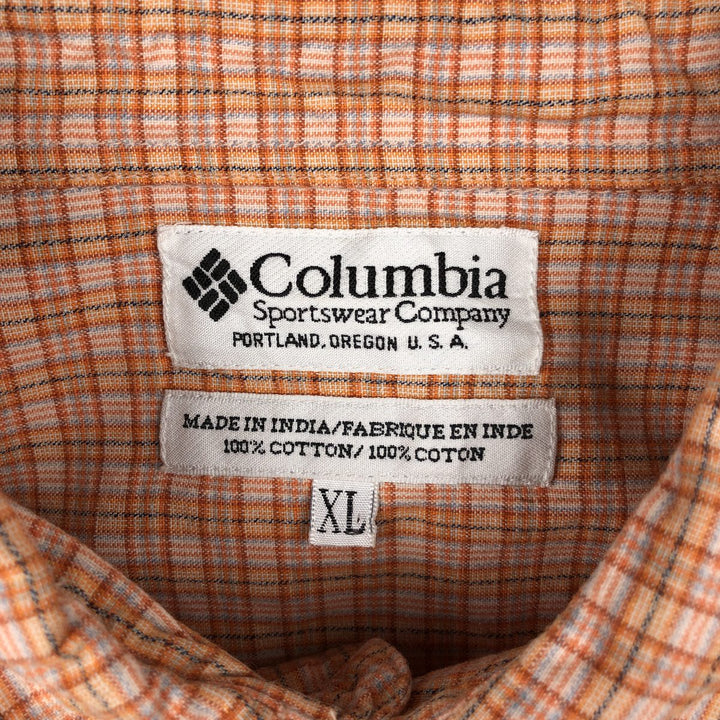 00'S Columbia Short Sleeve Button Down Check Shirt Men's XL cotton orange type Vintage Second Hand