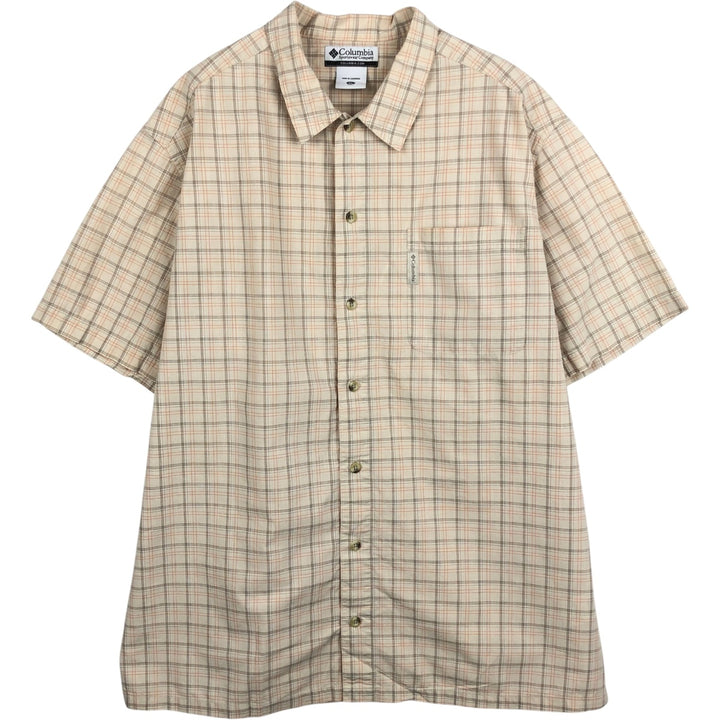 2000'S Columbia Short Sleeve Cotton Check Box Shirt, Men's XL cotton Beige type Vintage Second Hand