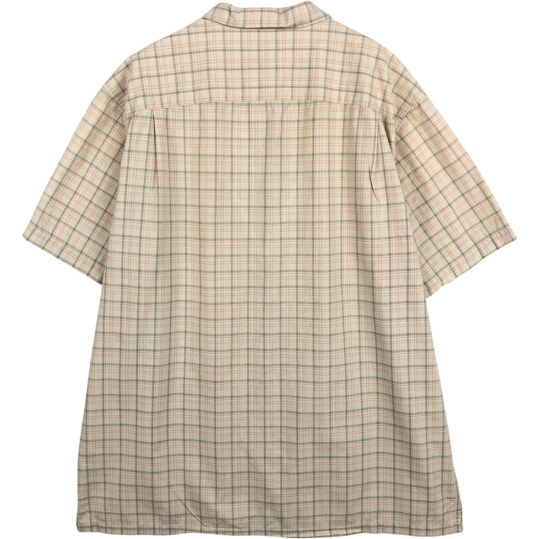 2000'S Columbia Short Sleeve Cotton Check Box Shirt, Men's XL cotton Beige type Vintage Second Hand