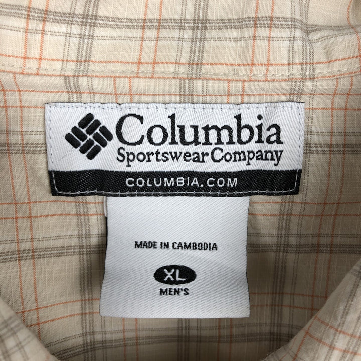 2000'S Columbia Short Sleeve Cotton Check Box Shirt, Men's XL cotton Beige type Vintage Second Hand