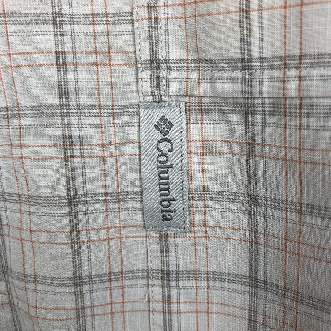 2000'S Columbia Short Sleeve Cotton Check Box Shirt, Men's XL cotton Beige type Vintage Second Hand