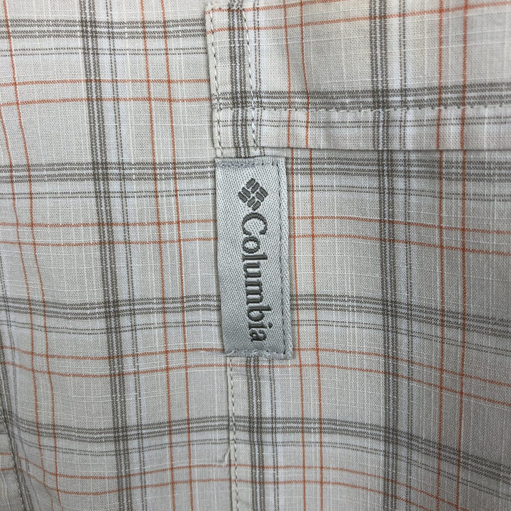2000'S Columbia Short Sleeve Cotton Check Box Shirt, Men's XL cotton Beige type Vintage Second Hand