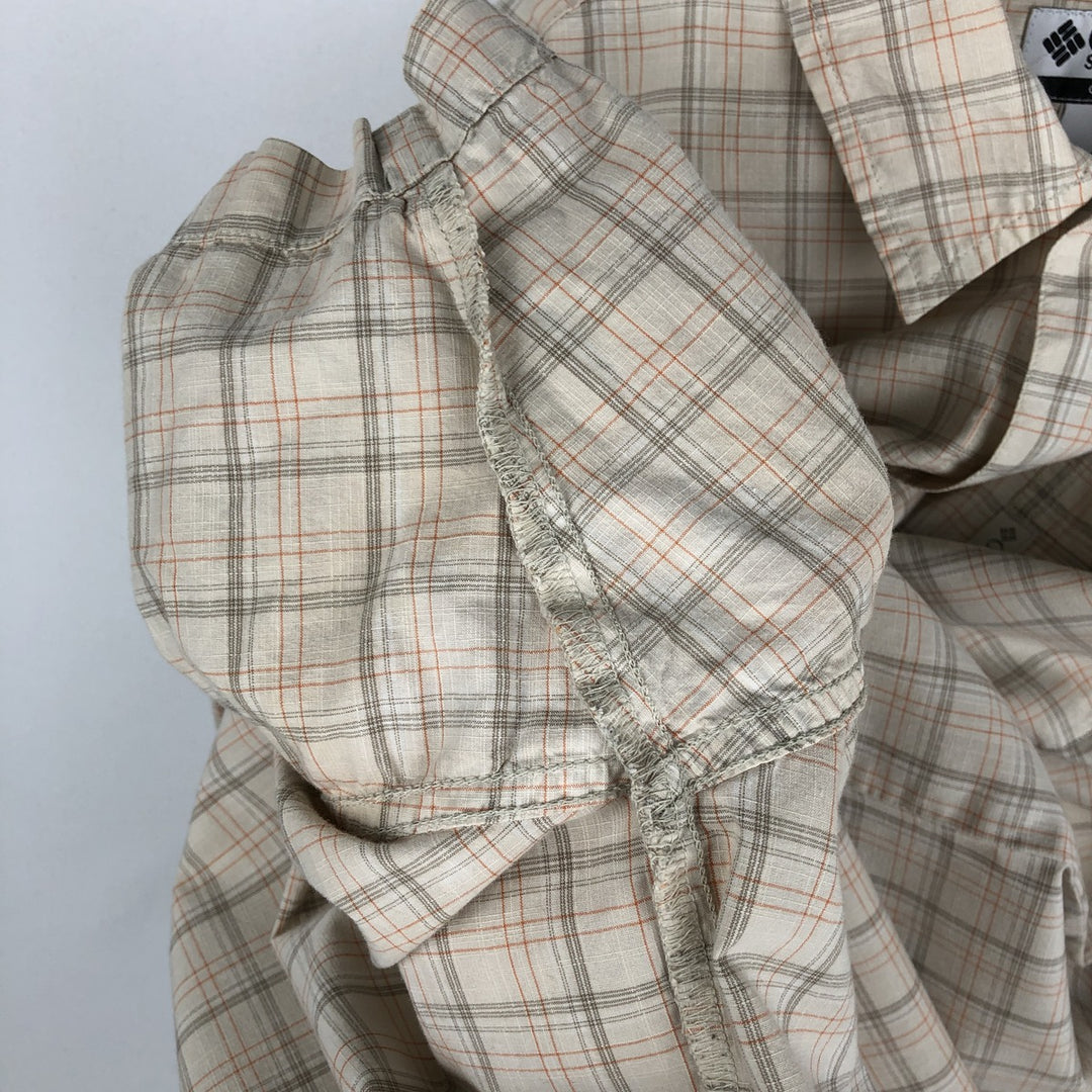 2000'S Columbia Short Sleeve Cotton Check Box Shirt, Men's XL cotton Beige type Vintage Second Hand
