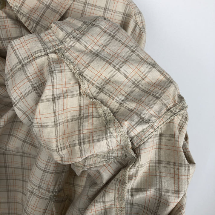 2000'S Columbia Short Sleeve Cotton Check Box Shirt, Men's XL cotton Beige type Vintage Second Hand