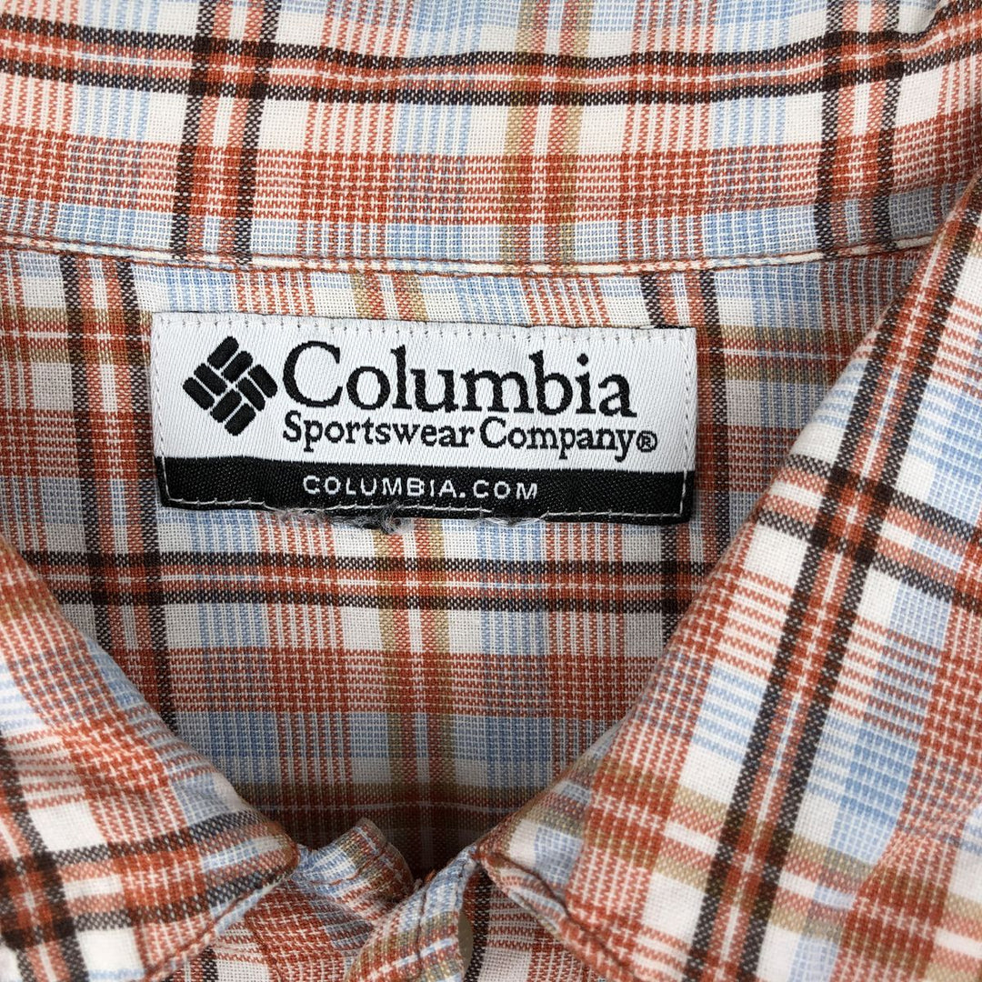 90'S Columbia Short-Sleeve Check Shirt, Boxy Shirt, Men's Size XL (Equivalent), Vintage cotton orange type Vintage Second Hand