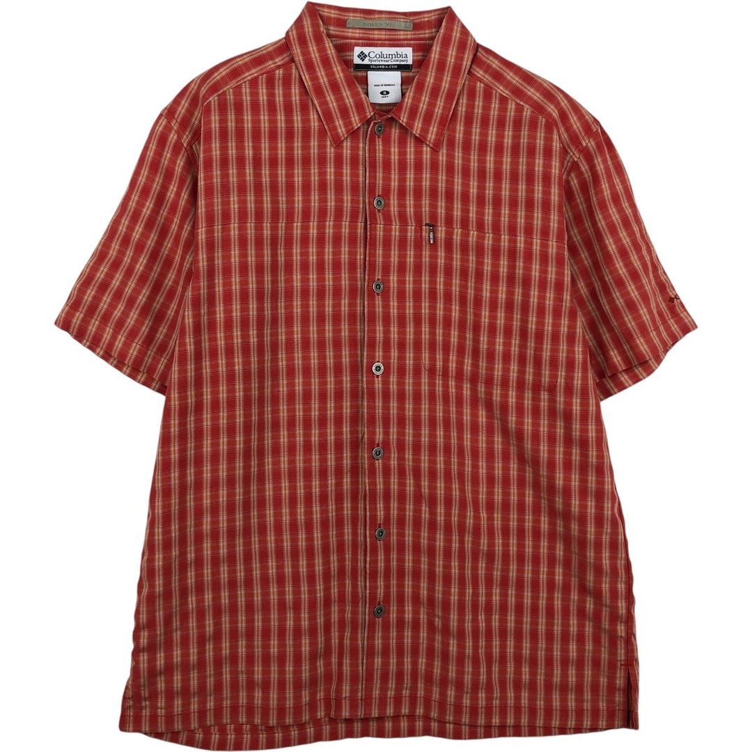 2000'S Columbia Short-Sleeve Check Shirt, Boxy Shirt, Men's Size S (approx.) Modal orange type Vintage Second Hand