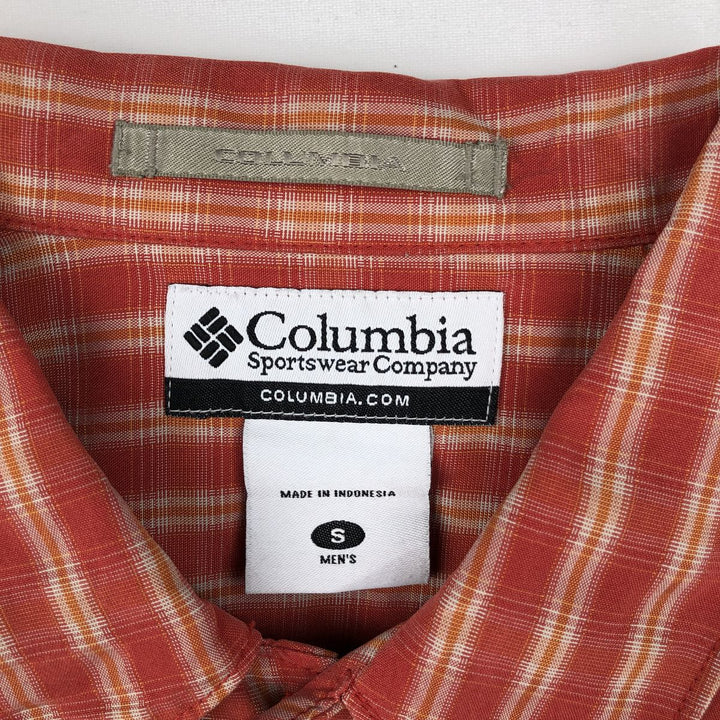 2000'S Columbia Short-Sleeve Check Shirt, Boxy Shirt, Men's Size S (approx.) Modal orange type Vintage Second Hand