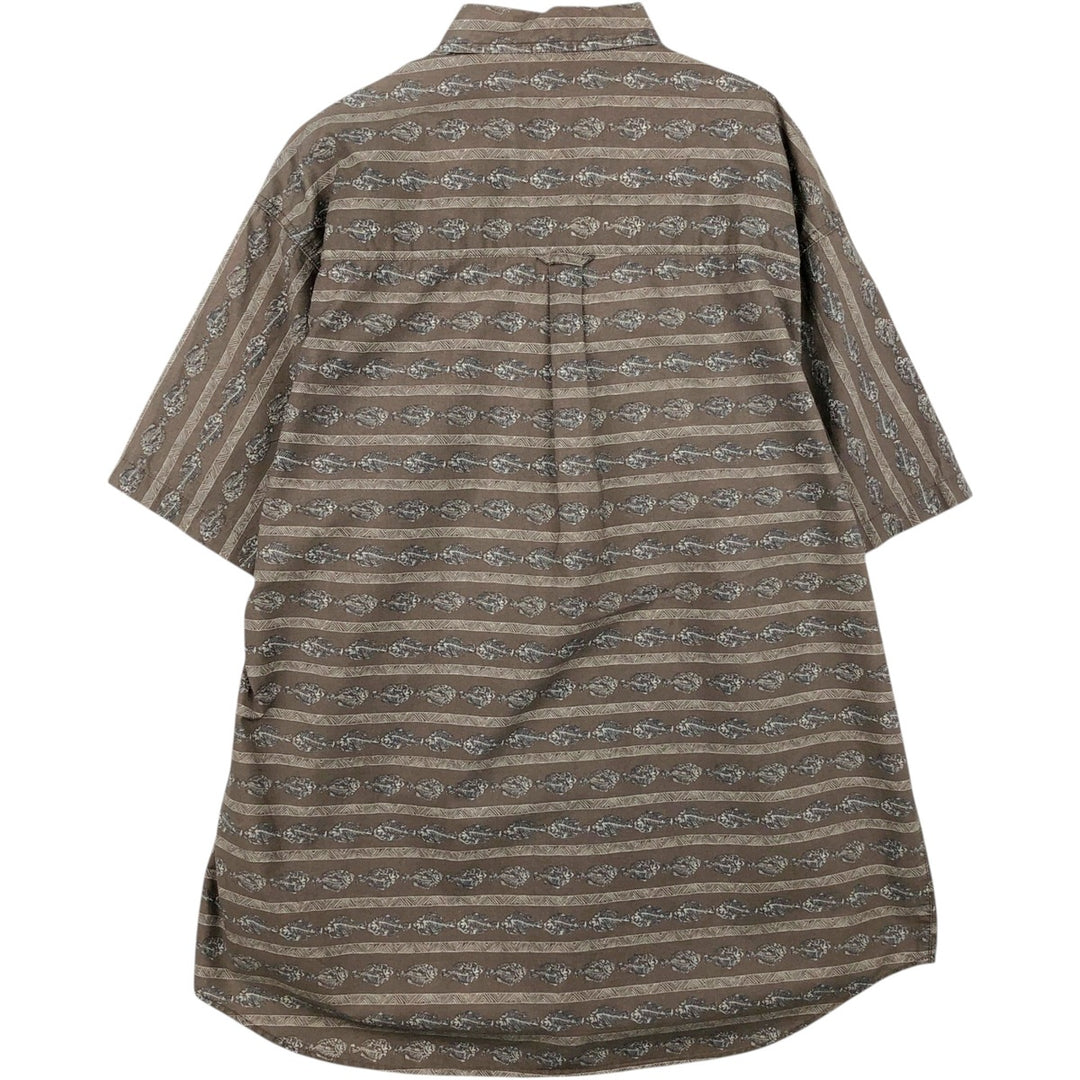 90'S Columbia Short-Sleeve Button-Down Shirt with Fish Print (Men's Size XL equivalent) Vintage cotton brown type Vintage Second Hand