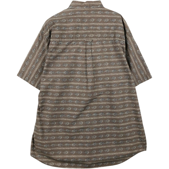 90'S Columbia Short-Sleeve Button-Down Shirt with Fish Print (Men's Size XL equivalent) Vintage cotton brown type Vintage Second Hand