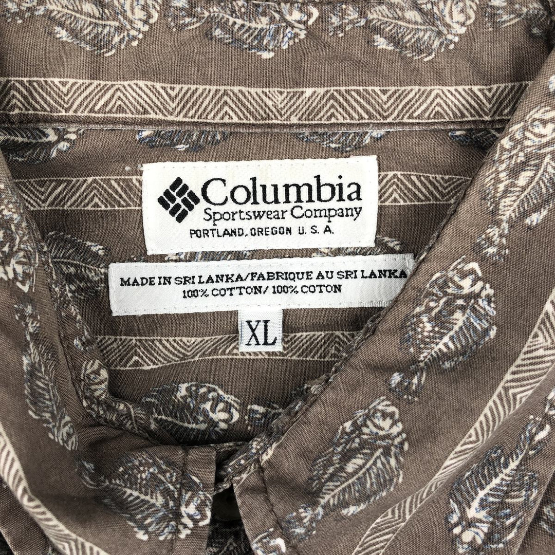 90'S Columbia Short-Sleeve Button-Down Shirt with Fish Print (Men's Size XL equivalent) Vintage cotton brown type Vintage Second Hand